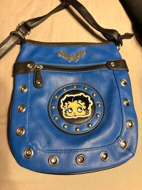 Betty Boop Blue and Black Rhinestone Stud Crossbody Bag